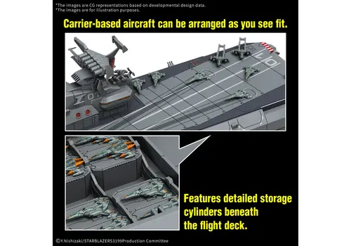 Space Battleship Yamato 3199 1/1000 Plastic Model Kit - EFCF Hyuga Class Battlecarrier DCV-01 Hyuga- 3 image