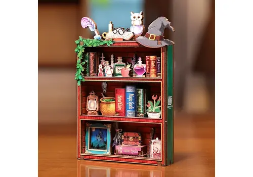 Mini Book Nook Wooden model kit - Magic Bookshelf (with magnet)- 2 image